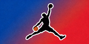 NBA美国职业篮球联赛标志 - 红蓝背景的篮球运动员剪影